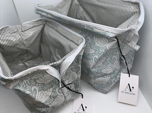 SET- AU MAISON Kulturtasche Kosmetiktasche Bügel Swan Schwan mint grau Streifen - Picture 1 of 9