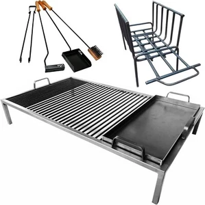 Argentine Grill with removable iron modules + Brazier + Fire tools - Iron Argent - Picture 1 of 7