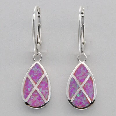 Lágrima Rosa - Pendientes Gota Ópalo de Fuego con Tapa - PLATA ESTERLINA 925 #70e Foto 1 de 4