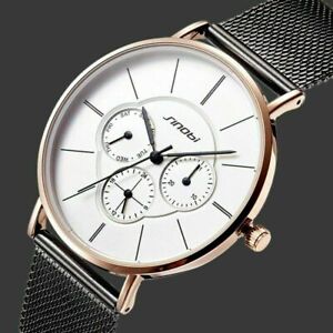 Men Fashion Ultra-Thin Watch Stainless Steel Analog Date Week Sport Wrist Watch