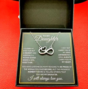 Gift For Daughter Infinity Love Pendant Necklace Stainless Steel Boxed with Card - Picture 1 of 4