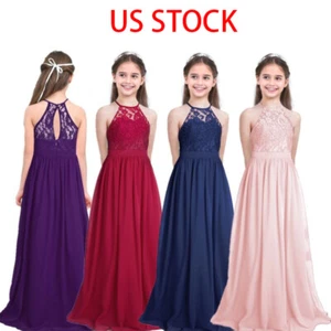 Kids Girls Chiffon Long Party Junior Wedding Evening Prom Maxi Gown Dress - Picture 1 of 55