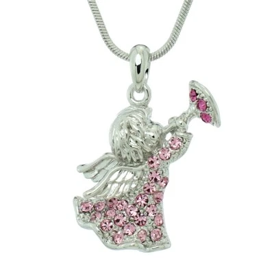 Collar Trompeta Ángel Cupido Hecho con Cristal Swarovski Rosa Colgante Cadena 18" Foto 1 de 4