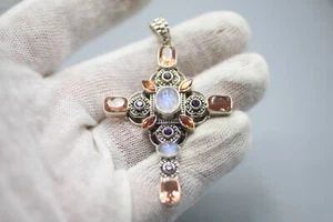 NICKY BUTLER STERLING SILVER Moonstone Cross P2 - Picture 1 of 7