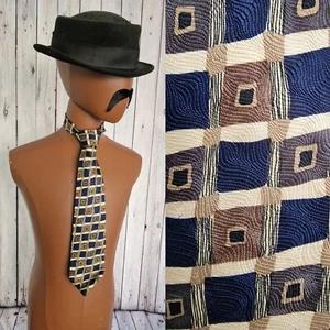 Corbata Austin Reed Vintage en Marrón/Azul Patrón Cuadrado Seda Años 80 Hecha en Italia AM22 - Imagen 1 de 7