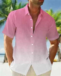 2025 Summer Shirt Men's Hawaiian Short-sleeved Two-color Printing Beach - Picture 1 of 30