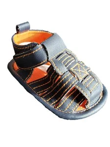 Infant Baby Boys Strappy Navy Blue & Bright Orange Sandals Summer Shoes - Picture 1 of 1