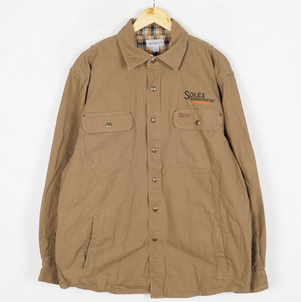 CARHARTT Hombres Chaqueta Talla L Marrón Cuello Broches Bolsillos Algodón s12004 - Imagen 1 de 4