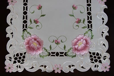 Cutwork Embroidered Lace Rose Placemat Table Runner Scarf Wedding Party Dining  - Image 1 of 4