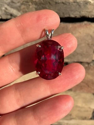 Huge Sterling Silver Lab Grown Ruby Pendant Handcrafted - Image 1 of 4