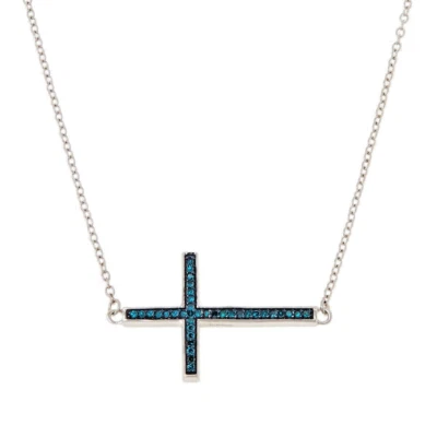 Collar Cruz Rarezas Plata Esterlina Diamante Azul Fe y Religioso En Capas Foto 1 de 3