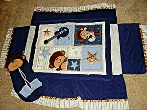 3P CARTER'S MoNkEy Rockstar Quilt Comforter Crib Skirt Diaper Stacker Set - Picture 1 of 9