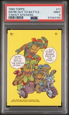 1989 Topps TMNT Ninja Turtles #11 We're Out To Battle Sticker Card PSA 9 - Image 1 of 2