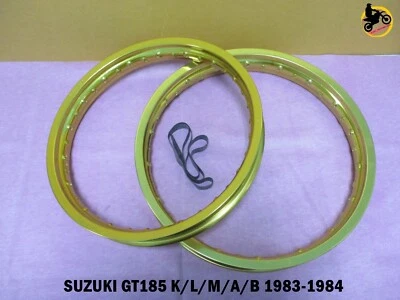 SUZUKI GT185 K/K/M/A/B  83-84 ALU GOLD F+ R WHEEL RIM SET SERIES7  *nan4131* - Image 1 of 4