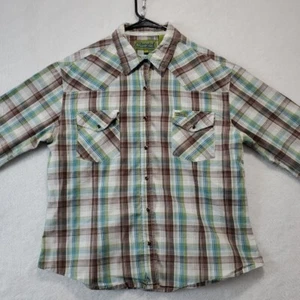 Cowgirl Hardware Western Shirt Women's Brown Green Plaid Pearl Snap Size XL - Picture 1 of 10