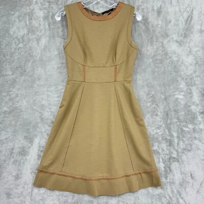 Vestido Elie Tahari para mujer línea 4 A mezcla de lana ribete de cuero minimalista carrera cremallera Foto 1 de 4