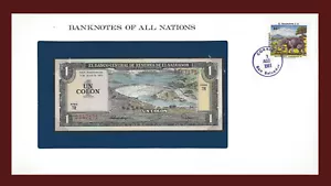 1977 El Salvador Banknote Of All Nations 1 Colon Franklin Mint GEM Unc B-50 - Picture 1 of 2