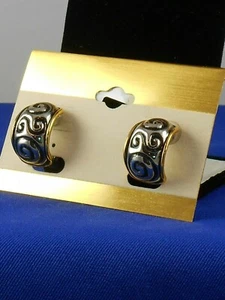 Unbranded Two Tone Silvertone Black Enamel Scrolled Small Hoop Clip On Earrings - Picture 1 of 1