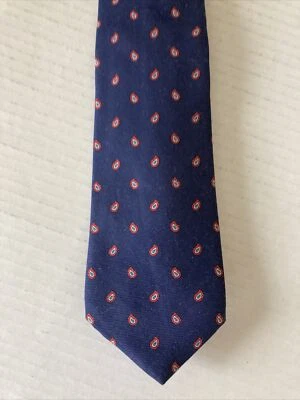 John Henry Men's Necktie Tie Silk Navy Blue Red Paisley All Over Print - Image 1 of 4