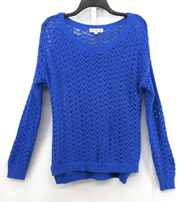 Camisa Pullover Top Olive & Oak Mujer Talla S Azul Tejido Abierto Crochet Manga Larga Foto 1 de 4