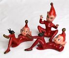 Vintage Lot of 3 Red MCM Christmas Rubber Plastic Elf Pixie Figures Hong Kong