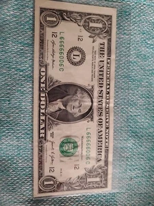 SIX OF A KIND 1s Fancy Serial & Off- Center $1  Dollar Bill   66666006 - Picture 1 of 2