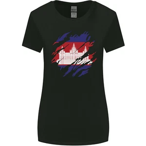 Torn Cambodia Flag Cambodian Day Football Womens Wider Cut T-Shirt - Picture 1 of 19