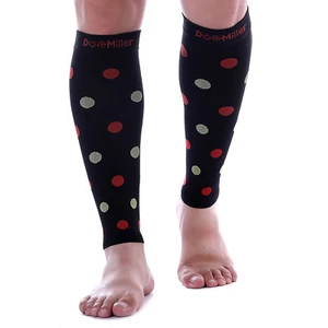 Doc Miller Calf Compression Sleeve 1Pair 20-30mmHg Varicose Polka Dot BLK/REDGRN - Picture 1 of 9