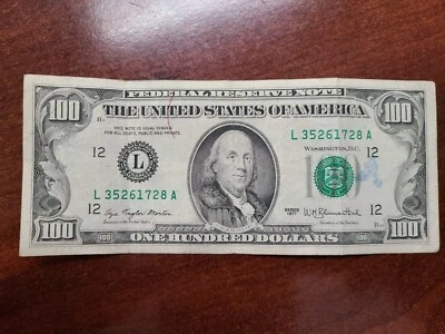 Small Face $100 bill (One Hundred Dollar Bill) - Series 1977 - Image 1 of 4