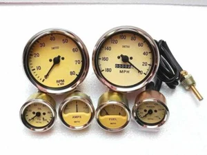 smiths replica 52mm Gauges Kit-Temp+ Oil+Fuel+ Amp Gauge+Mechanical Tacho+Speedo - Picture 1 of 6