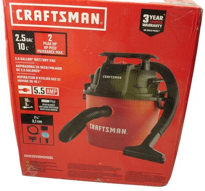 CRAFTSMAN 2.5-Gallons 2-HP Corded Wet/Dry Shop Vacuum with Accessories Included - Image 1 of 4