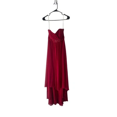 David's Bridal Red Floral Sleeveless Tiered Beaded Dress  - Image 1 of 4