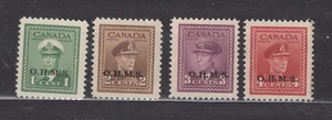 1949-1950 #O1 1¢ #O2 2¢ #O3 3¢ & #O4 4¢ KING GEORGE VI WAR ISSUE OFFICIALS OHMS - Bild 1 von 2