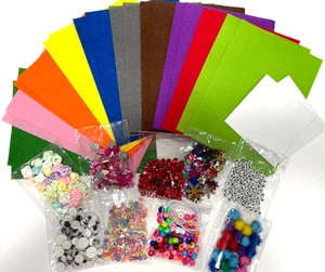 B38 KIDS CRAFT KIT About 500pcs Felt Pompoms Rhinestones Flowers Eyes Beads - Picture 1 of 4