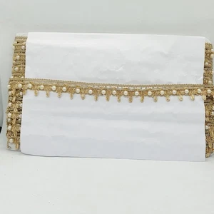 gold Pearl embellished Indian Metallic braid beaded lace Ribbon Trim 18mm - Picture 1 of 1