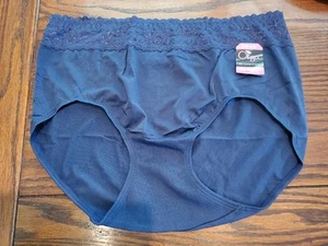 NWT OLGA NO COMPROMISE LACE WAIST BRIEF PANTIES NYLON GS5873 NAVY M / 6 - Picture 1 of 2