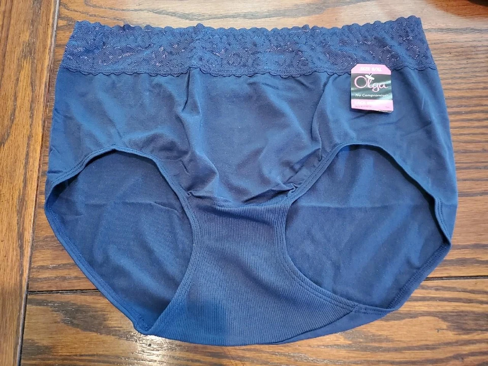 NWT OLGA NO COMPROMISE LACE WAIST BRIEF PANTIES NYLON GS5873 NAVY  M / 6 - Image 1 of 2