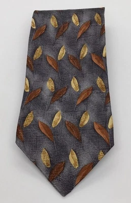 ERMENEGILDO ZEGNA Silk Men's Tie. Gray Necktie Brown and Tan Autumn Leaves.  EUC - Image 1 of 4