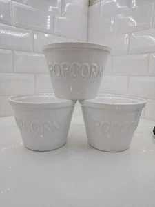 Crate & Barrel White Ceramic Individual Popcorn Bowls Portugal Set of 3 257-642 - Picture 1 of 11