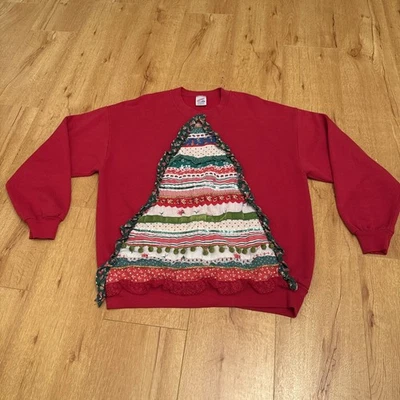 Sudadera de Colección Jerzees Años 80 Feo Árbol de Navidad Cinta Flecos Suéter XL EE. UU. Foto 1 de 4