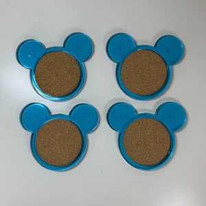NOS Disney Mickey Mouse Ohren Untersetzer Acryl Plexiglas Kork 4er Set Klar Blau - Bild 1 von 4