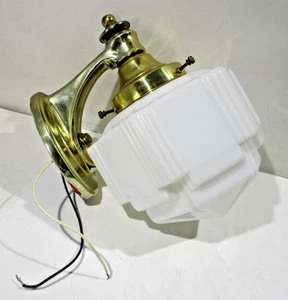 Vintage All Original Art Deco 7.5" Milk Glass Skyscraper 3 Tiered Light Fixture - Picture 1 of 9