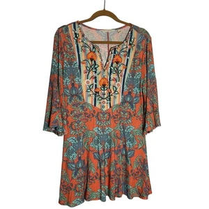 Blusa túnica suave envolvente coral con cuentas bordada fluida manga campana S - Imagen 1 de 5