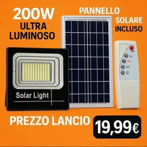 FARO Con Pannello Solare A LED 200W ESTERNO luce FREDDA con sensore crepuscolare - Foto 1 di 5