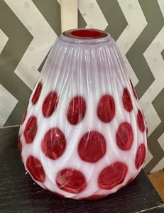 Vintage Fenton Art Glass Cranberry Opalescent Cone Vase Dot Pattern V. Nice. - Picture 1 of 5