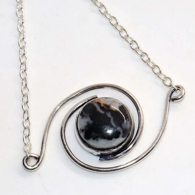 Rounded Hoops White Buffalo Turquoise 925 Silver Plated Necklace 16" GW - Image 1 of 3