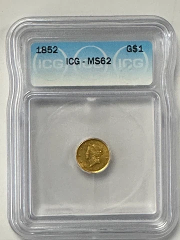1852 $1 GOLD LIBERTY HEAD ICG MS 62 UNCIRCULATED CERTIFIED GOLD DOLLAR 1849-1854 Cover