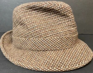 Men's Vintage Brown Tweed Fedora Hat by Dobbs Fifth Avenue Bear Bryant Sz 6 7/8 - Picture 1 of 9
