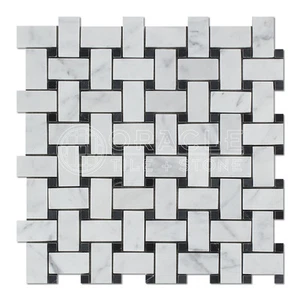 Carrara White Italian (Bianco Carrara) Marble Basketweave Mosaic Tile - Picture 1 of 6