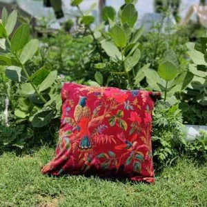 Maroon BIRD PRINT INDIAN VELVET PILLOW CUSHION Throw Cover Ethnic Sofa Pillow - Picture 1 of 2